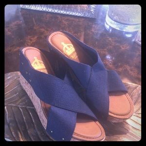Blue Wedge Canvas Sandals